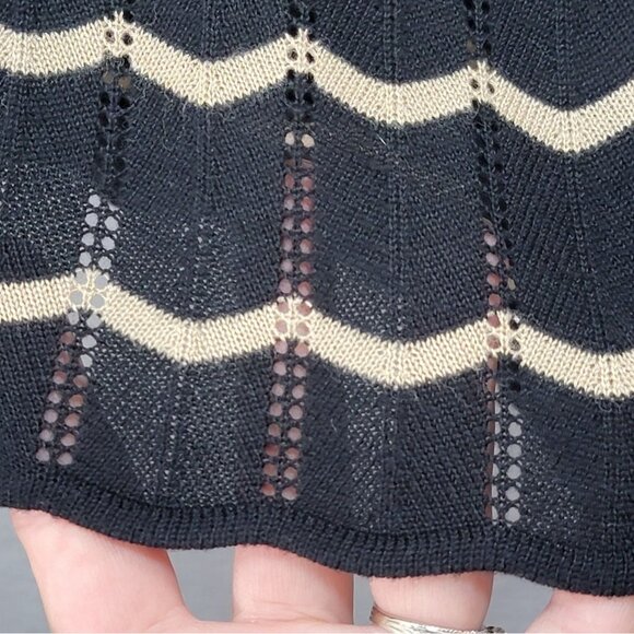 Julian Taylor Knit Midi Dress Size M Brown Black Stretch Zig Zag Eyelet Scallope - Picture 6 of 10